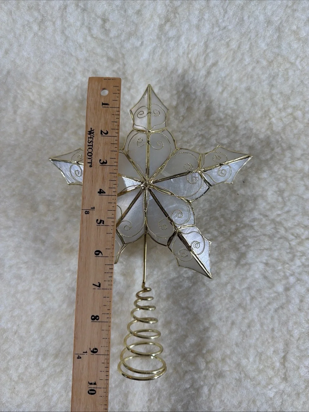 Vintage Holiday Time White and Gold Capiz Star Tree Topper